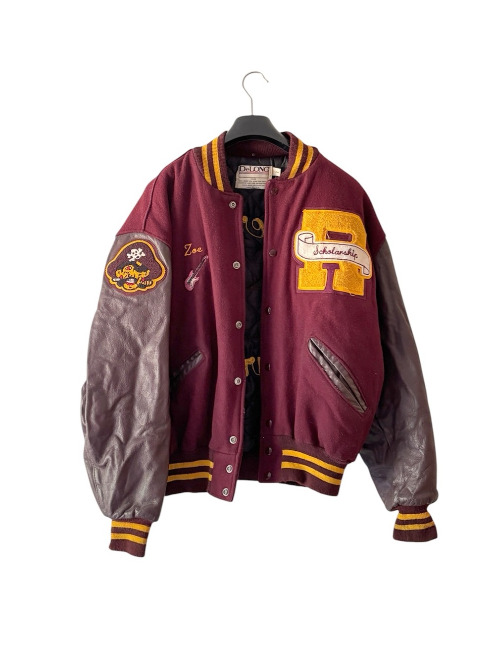 Vintage 90s Varsity Letterman Jacket Wool Blend Leather Sleeves Unisex L